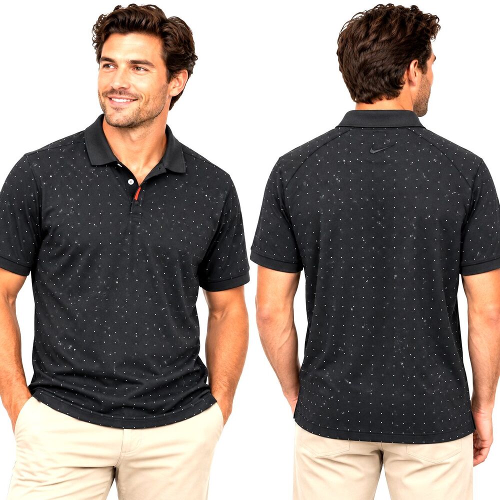 Nike Golf "The Nike Polo" Men's M Black White Dot Print Cotton Blend Shirt